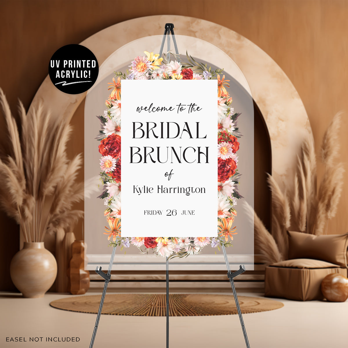 Acrylic Flower Border Bridal Event Sign