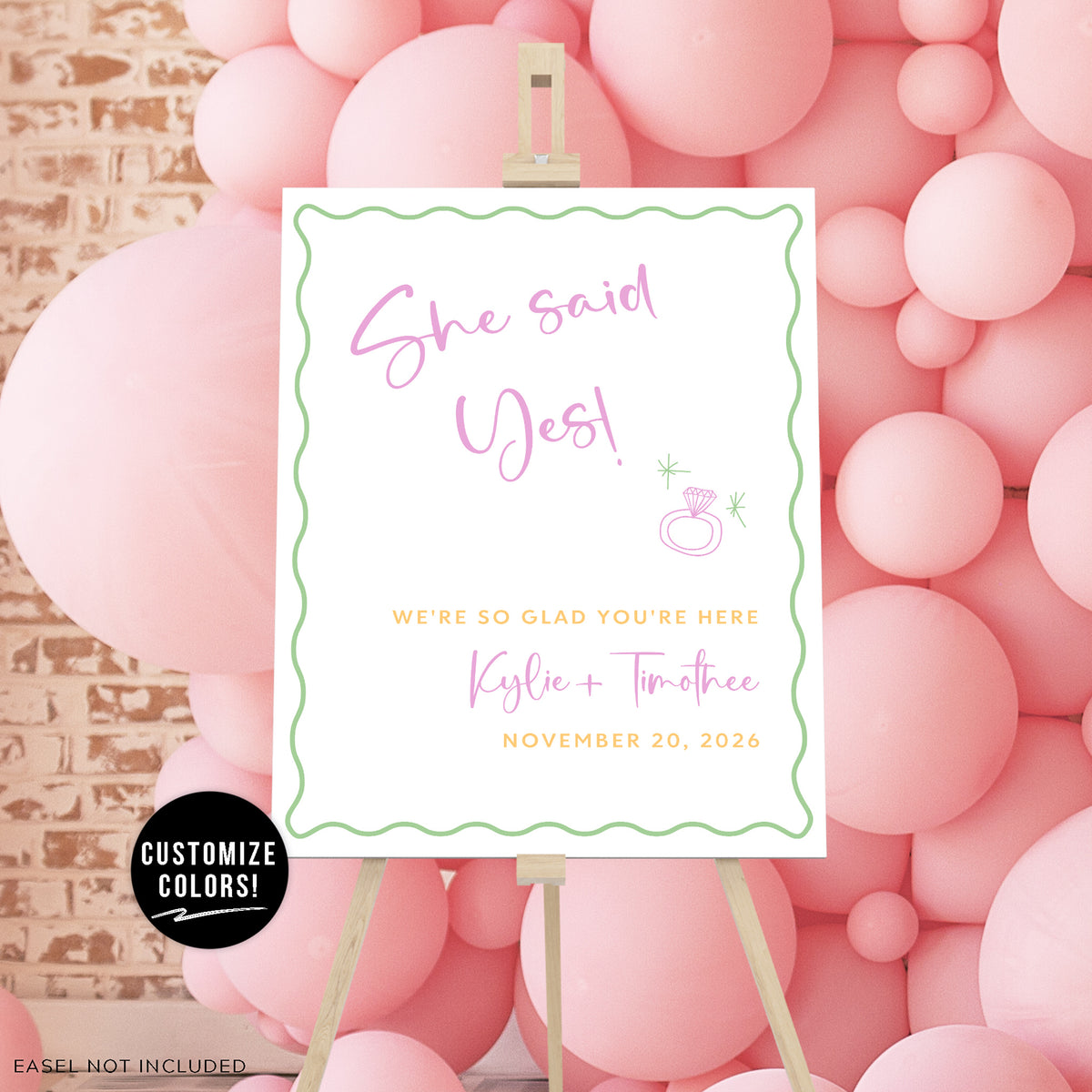 "She Said Yes!" Couple's Shower Welcome Sign