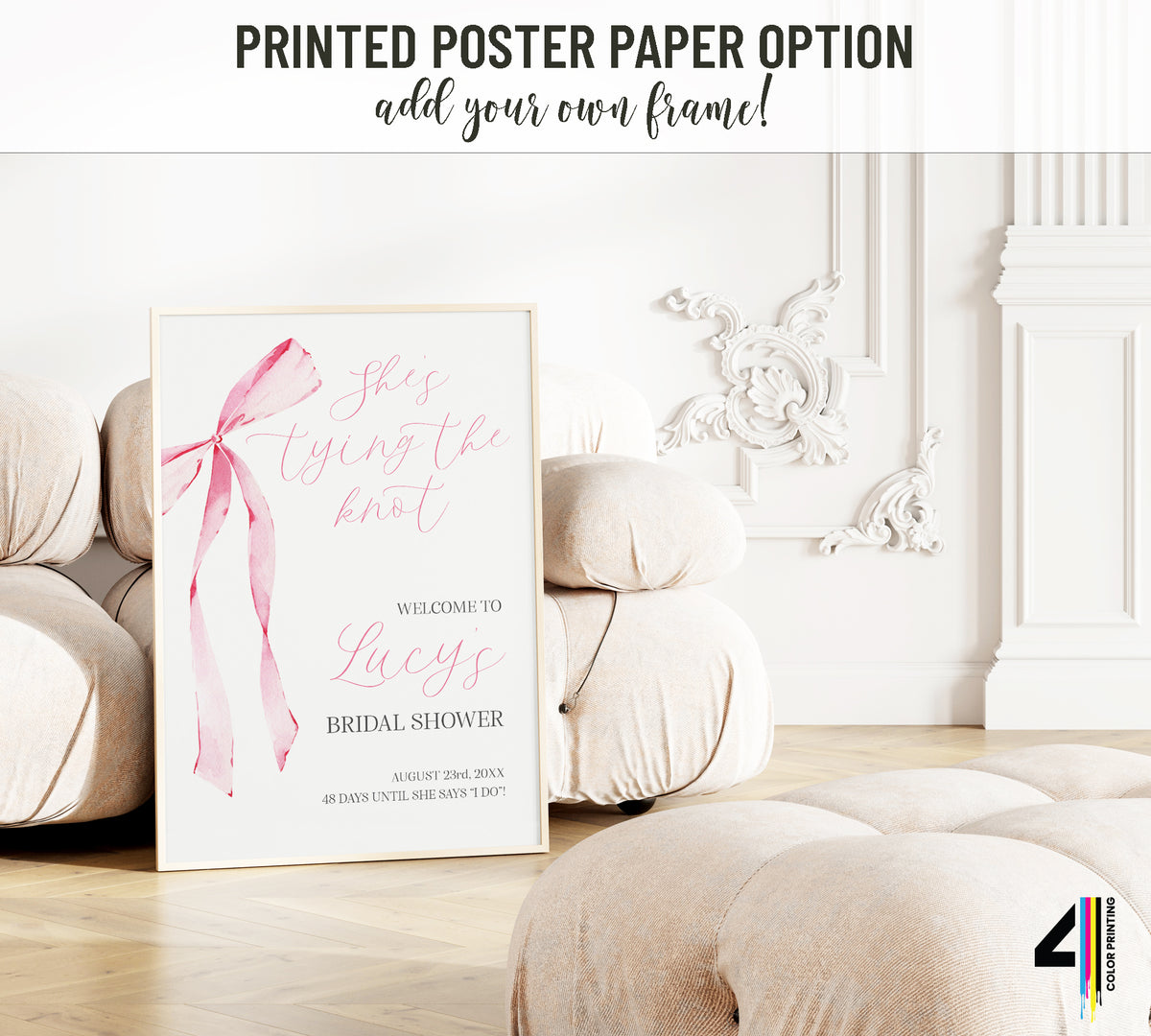 "She's Tying the Knot" Bridal Shower Welcome Sign with Pink Bow