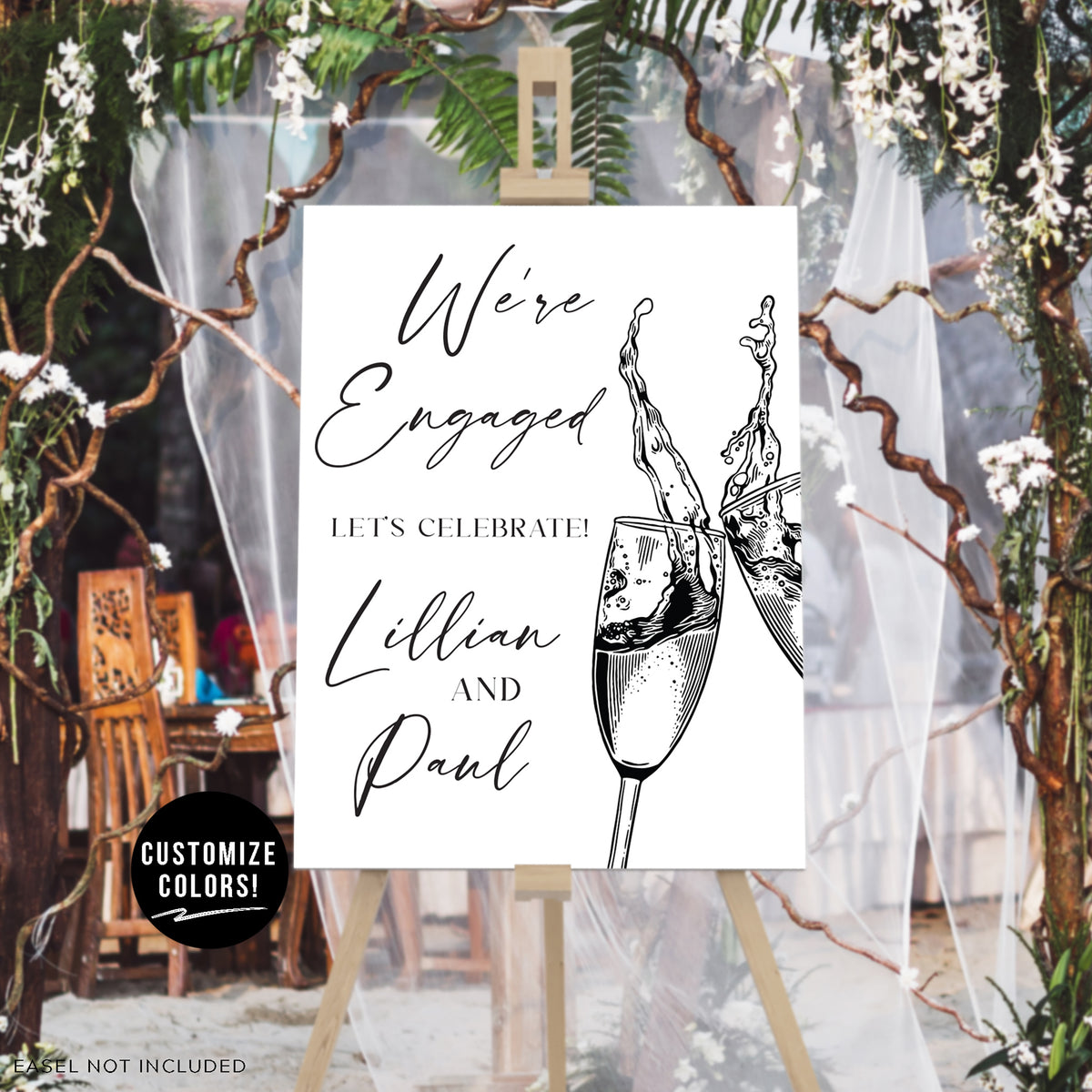 &quot;We&#39;re Engaged - Cheers&quot; Engagement Party Welcome Sign
