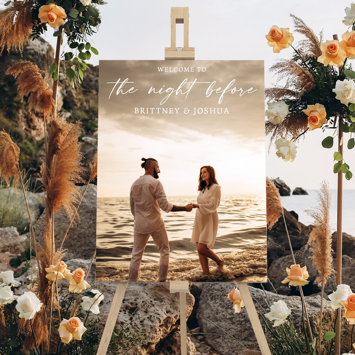 "The Night Before" Wedding Rehearsal Welcome Sign - Light Text