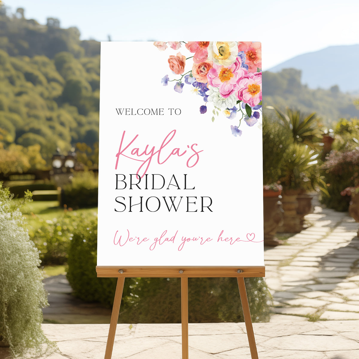 Love in Bloom Bridal Shower Welcome Sign: Pink Florals
