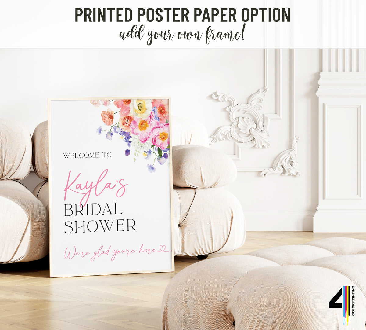 Love in Bloom Bridal Shower Welcome Sign: Pink Florals