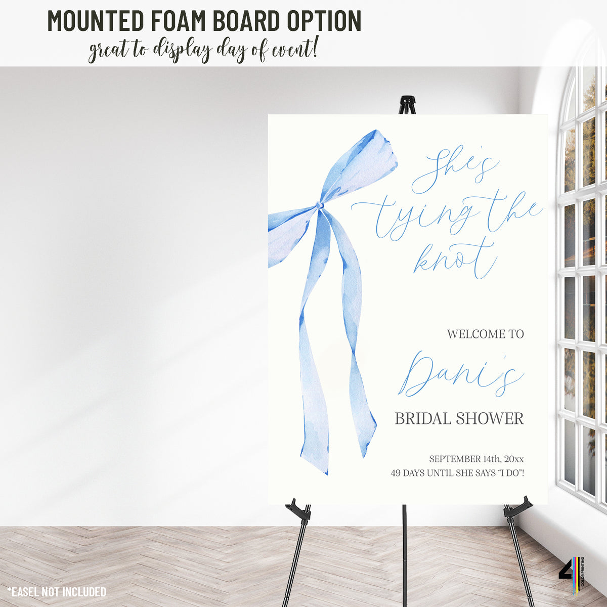 "She's Tying the Knot" Bridal Shower Welcome Sign with Blue Bow