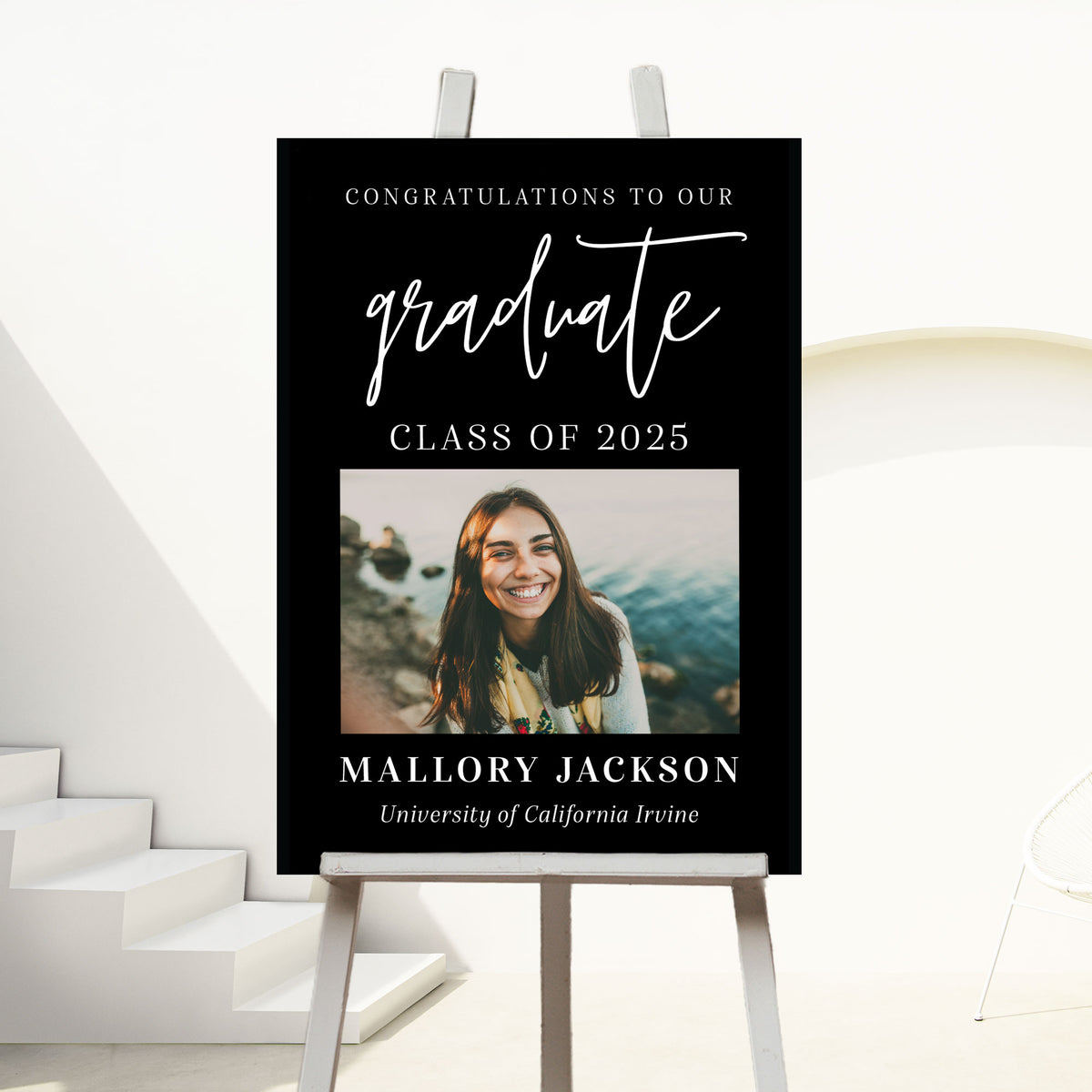 "Congratulations to our Graduate" - Black Graduation Party Sign with Photo