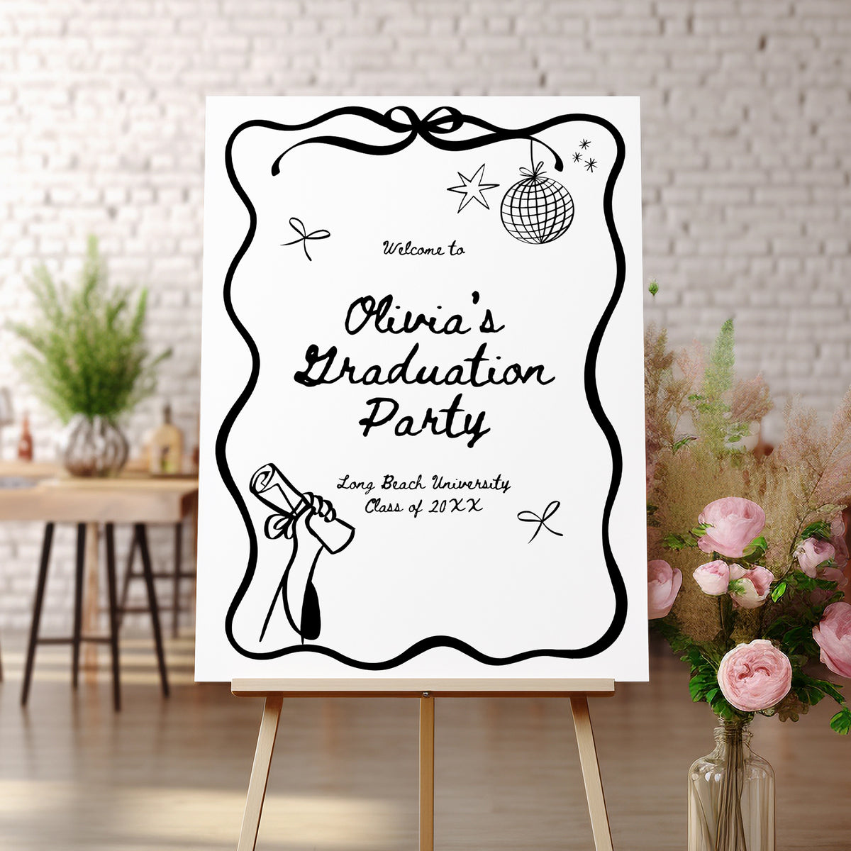 "Hand Drawn Disco" Graduation Party Welcome Sign