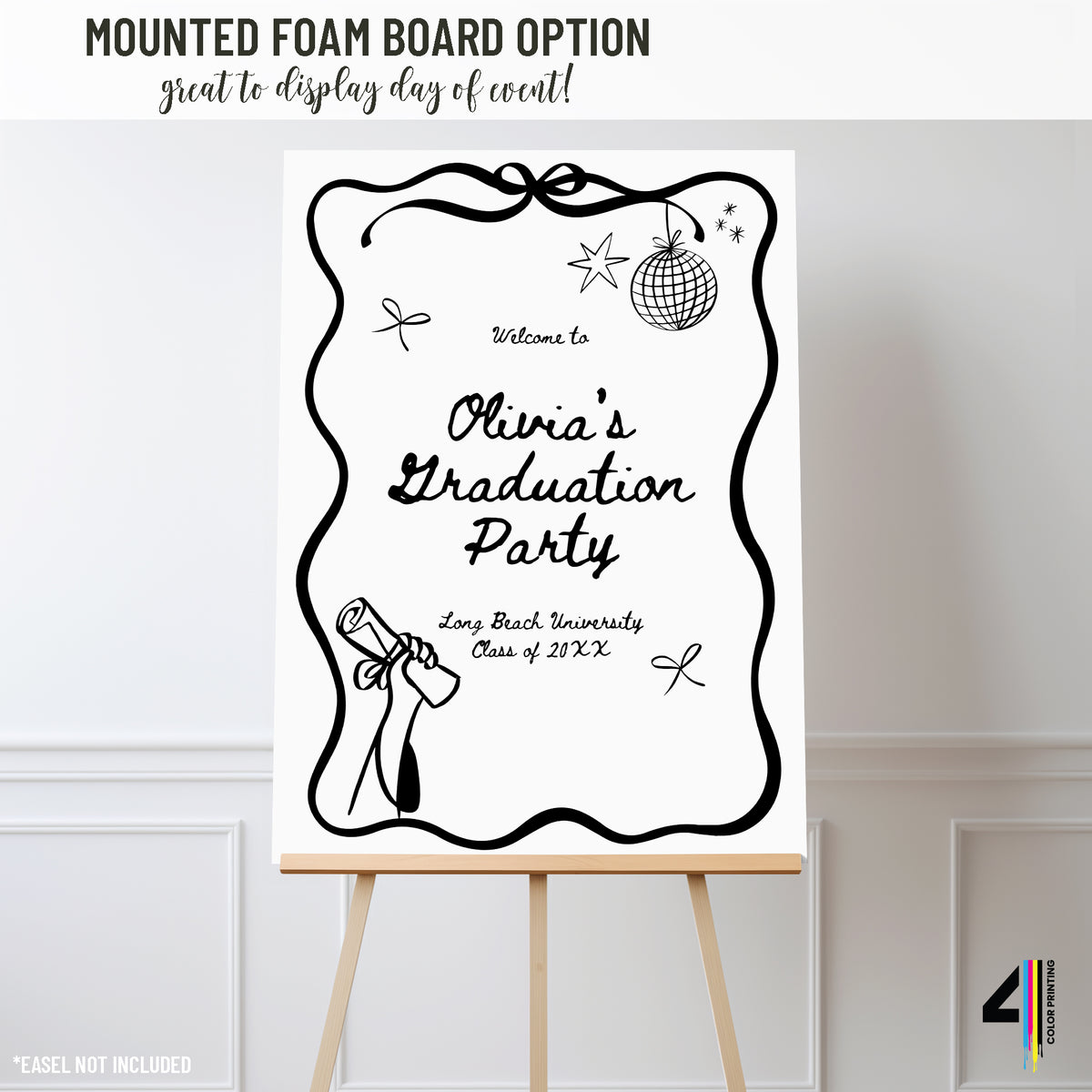 "Hand Drawn Disco" Graduation Party Welcome Sign