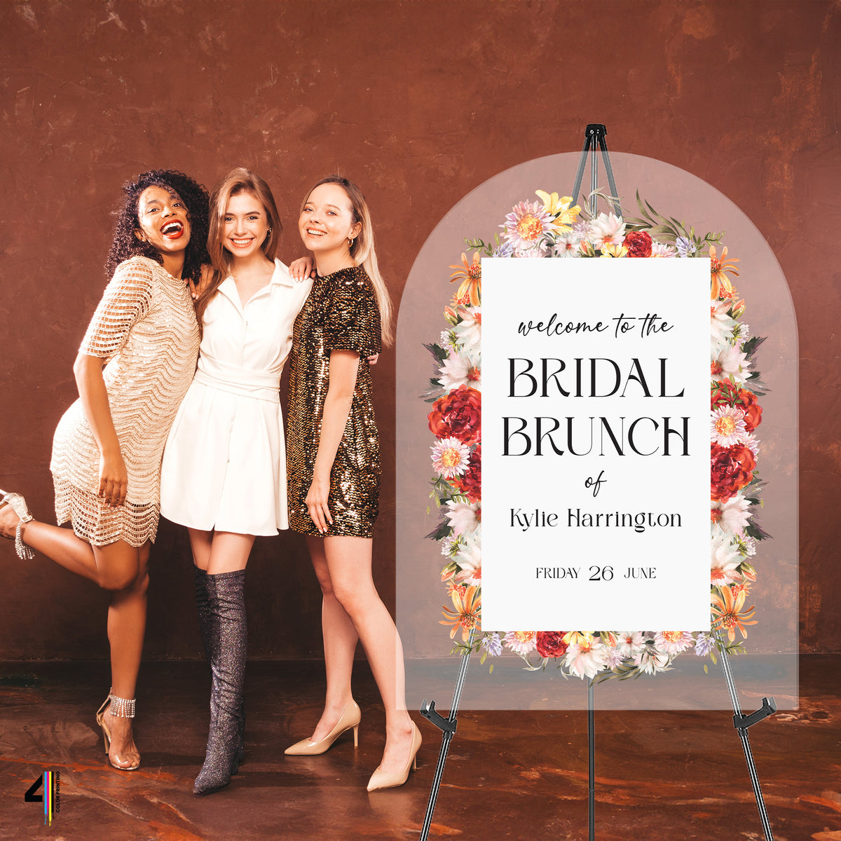 Acrylic Flower Border Bridal Event Sign