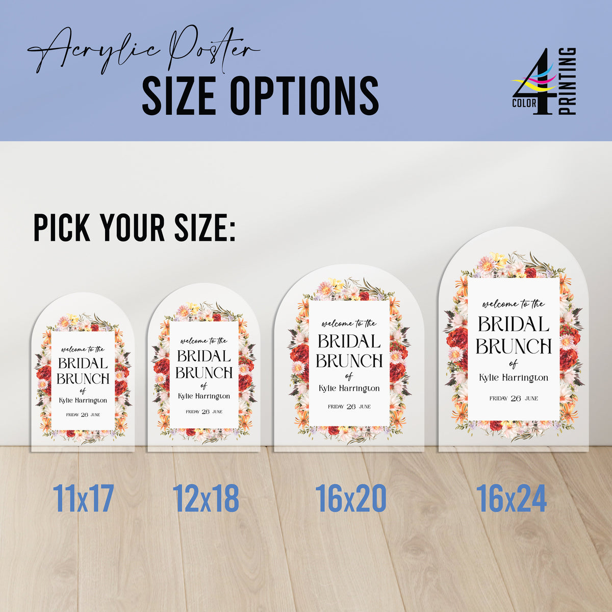 Acrylic Flower Border Bridal Event Sign