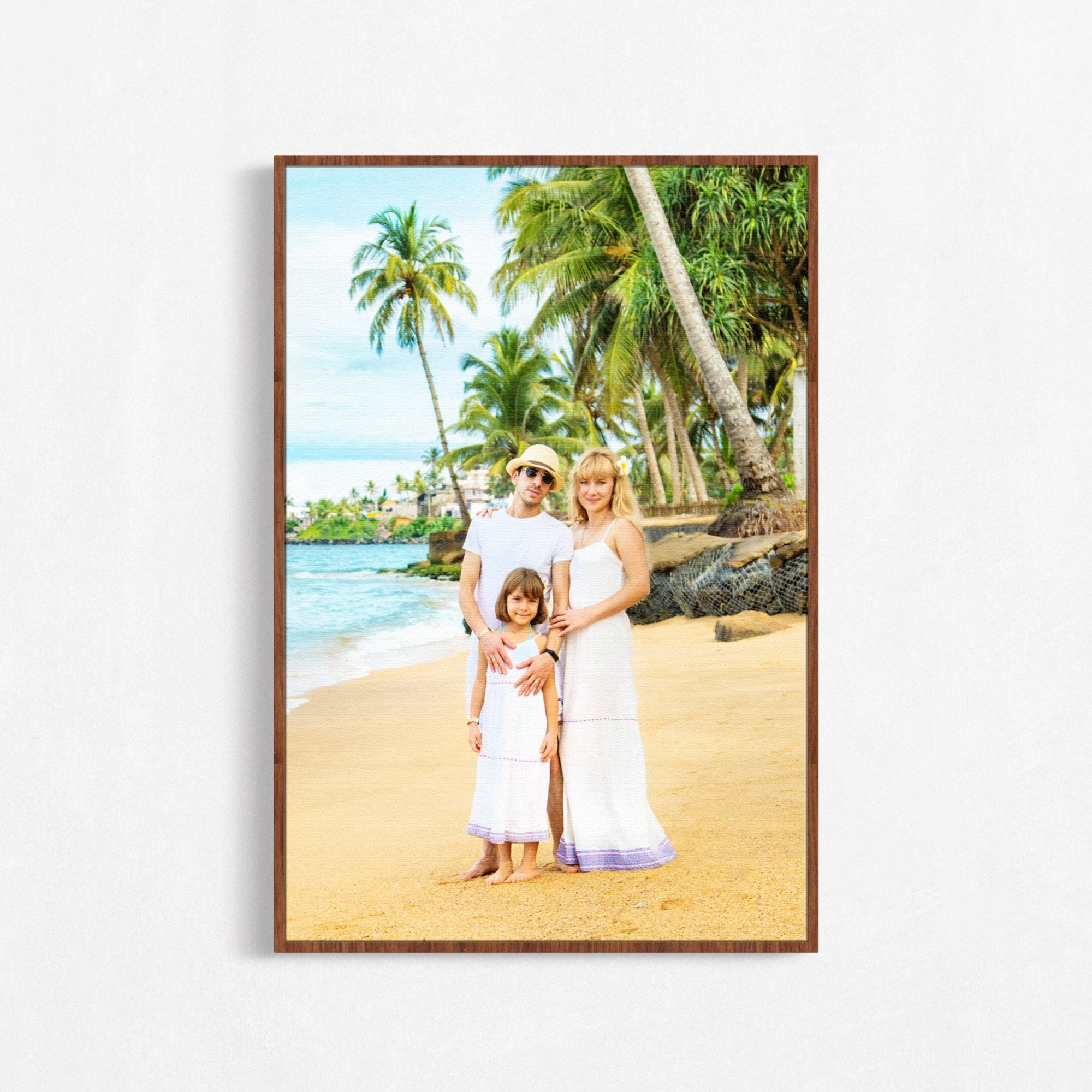 Framed photo canvas in black, white or pecan finish.