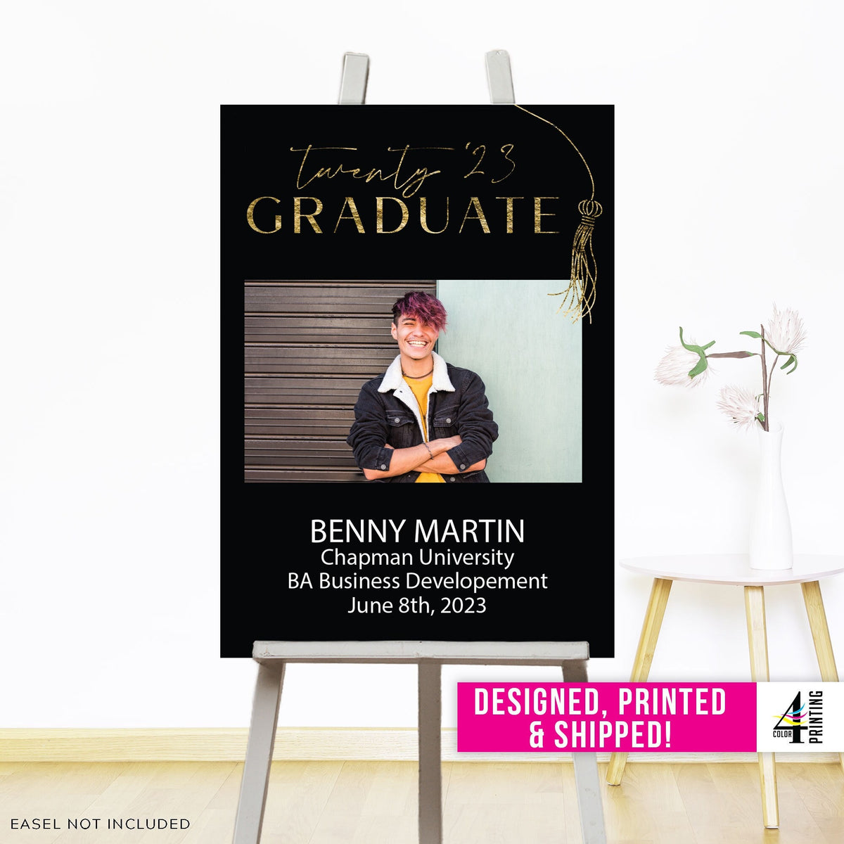 Black & Gold College Graduation Sign