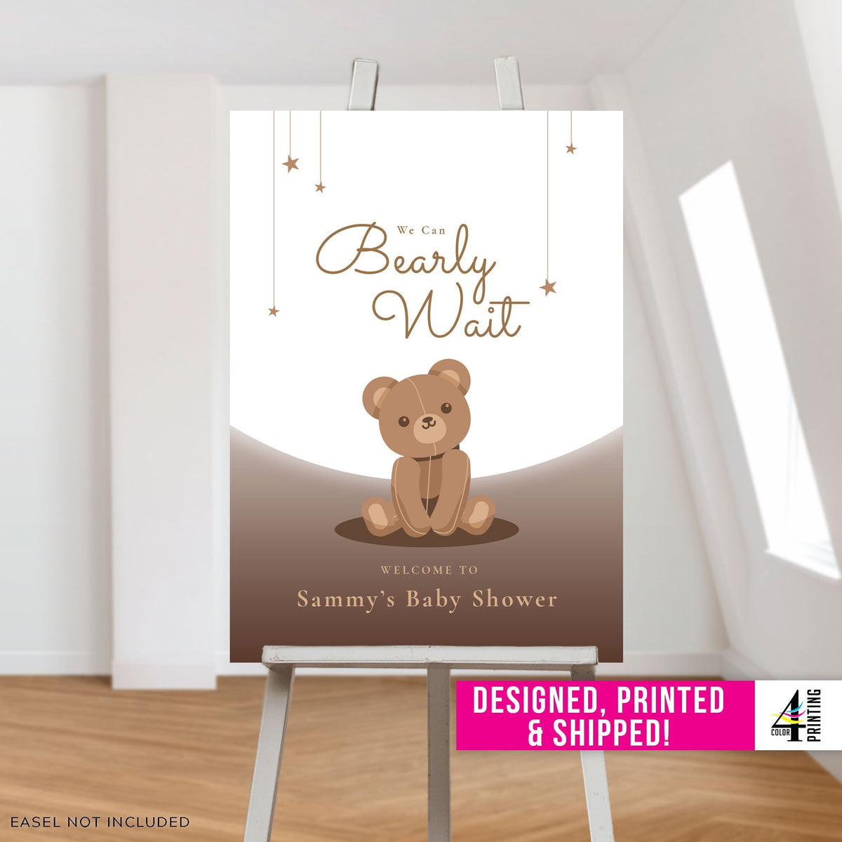 &quot;We can Bearly Wait&quot; Baby Shower Welcome Sign - Brown