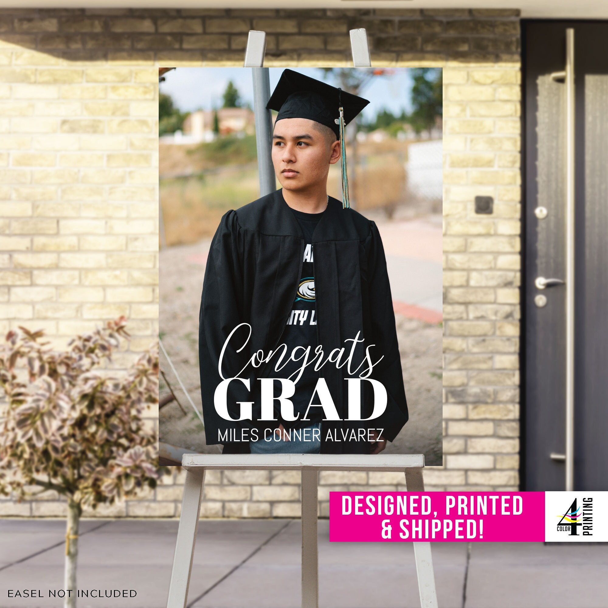 Congrats Grad Party Sign with Photo. Printed and shipped to you.