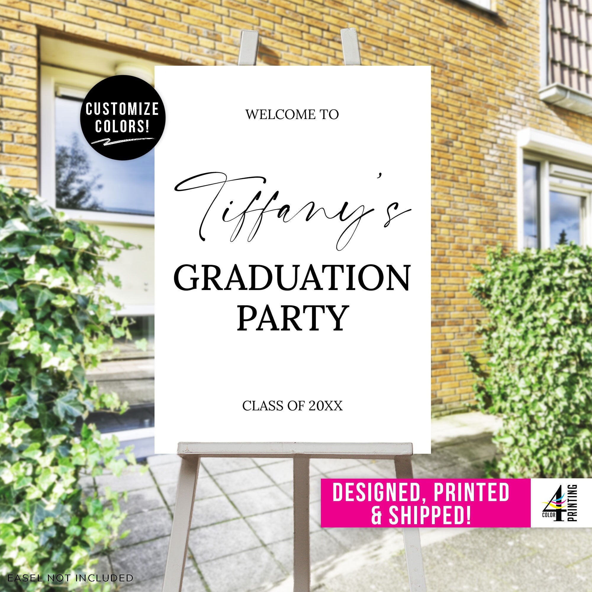 Custom printed graduation party welcome sign.