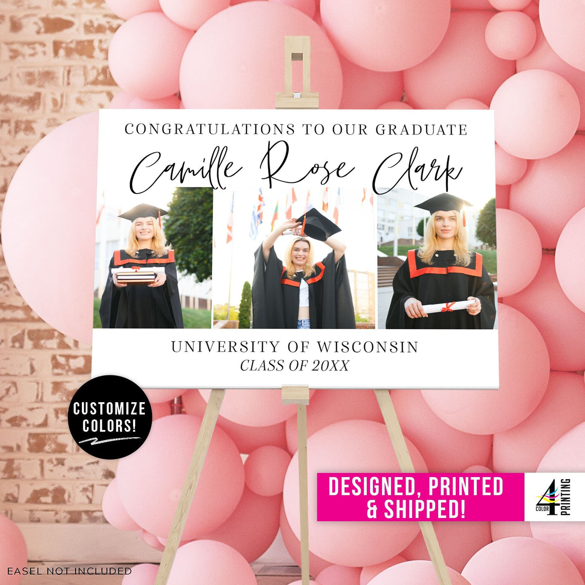 &quot;Congratulations to Our Graduate&quot; 3 Image Graduation Sign