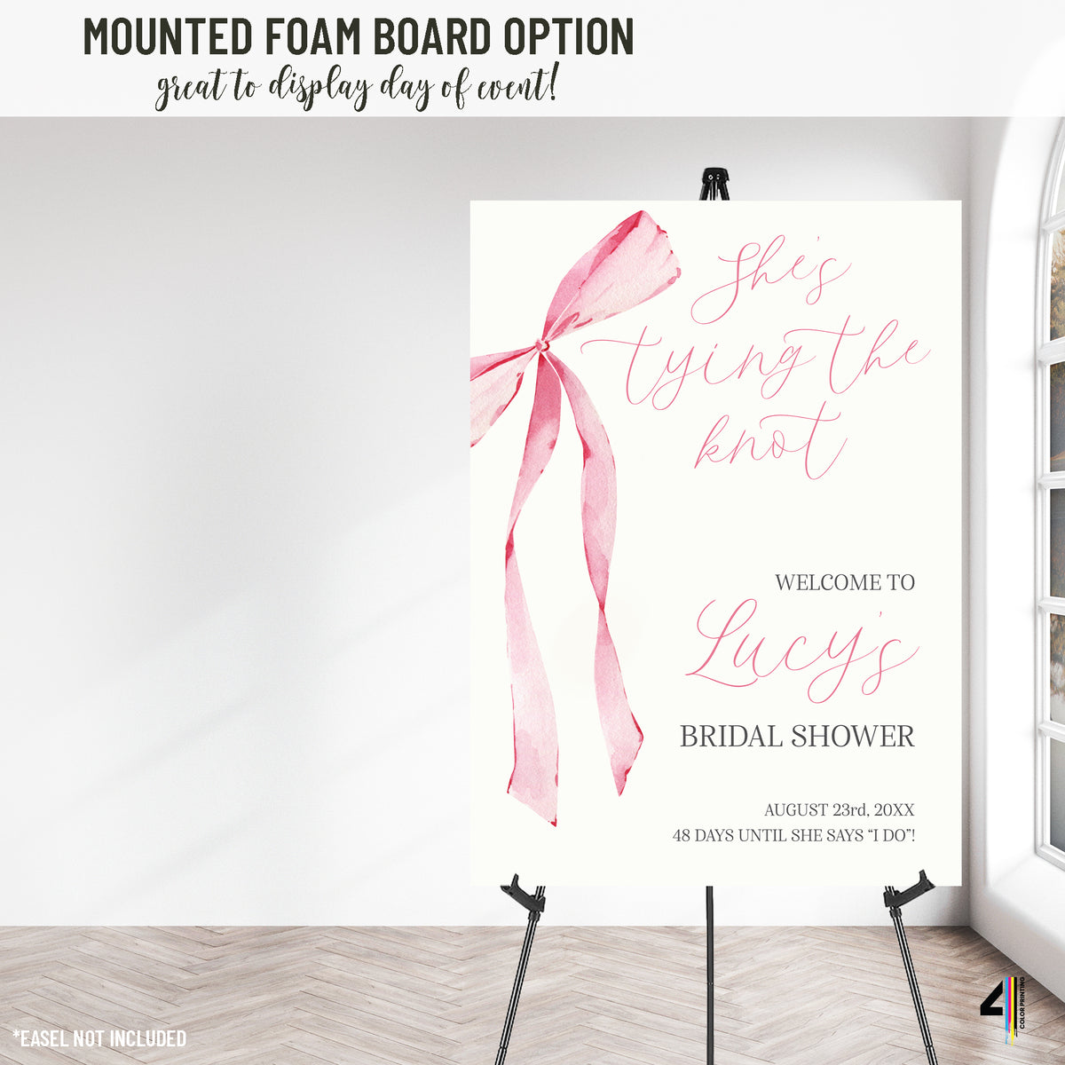 "She's Tying the Knot" Bridal Shower Welcome Sign with Pink Bow