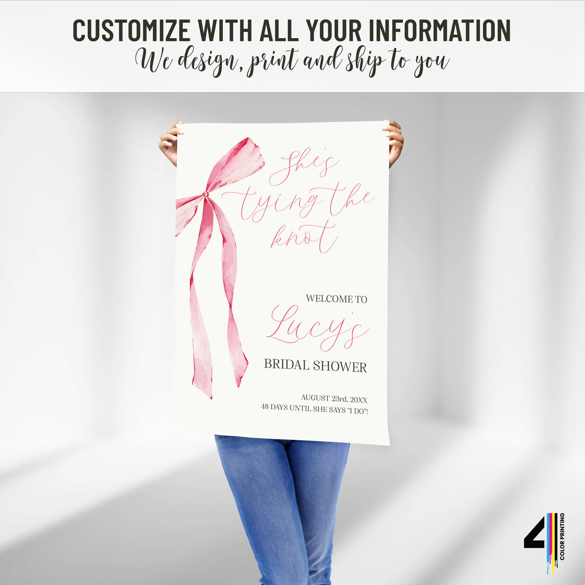 "She's Tying the Knot" Bridal Shower Welcome Sign with Pink Bow