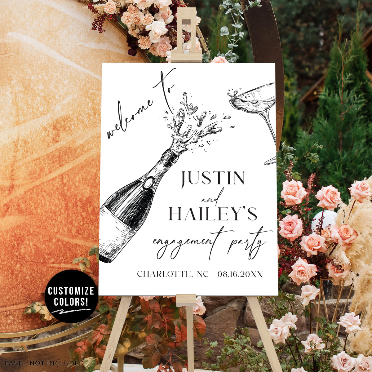 &quot;Raise A Glass&quot; Engagement Party Welcome Sign