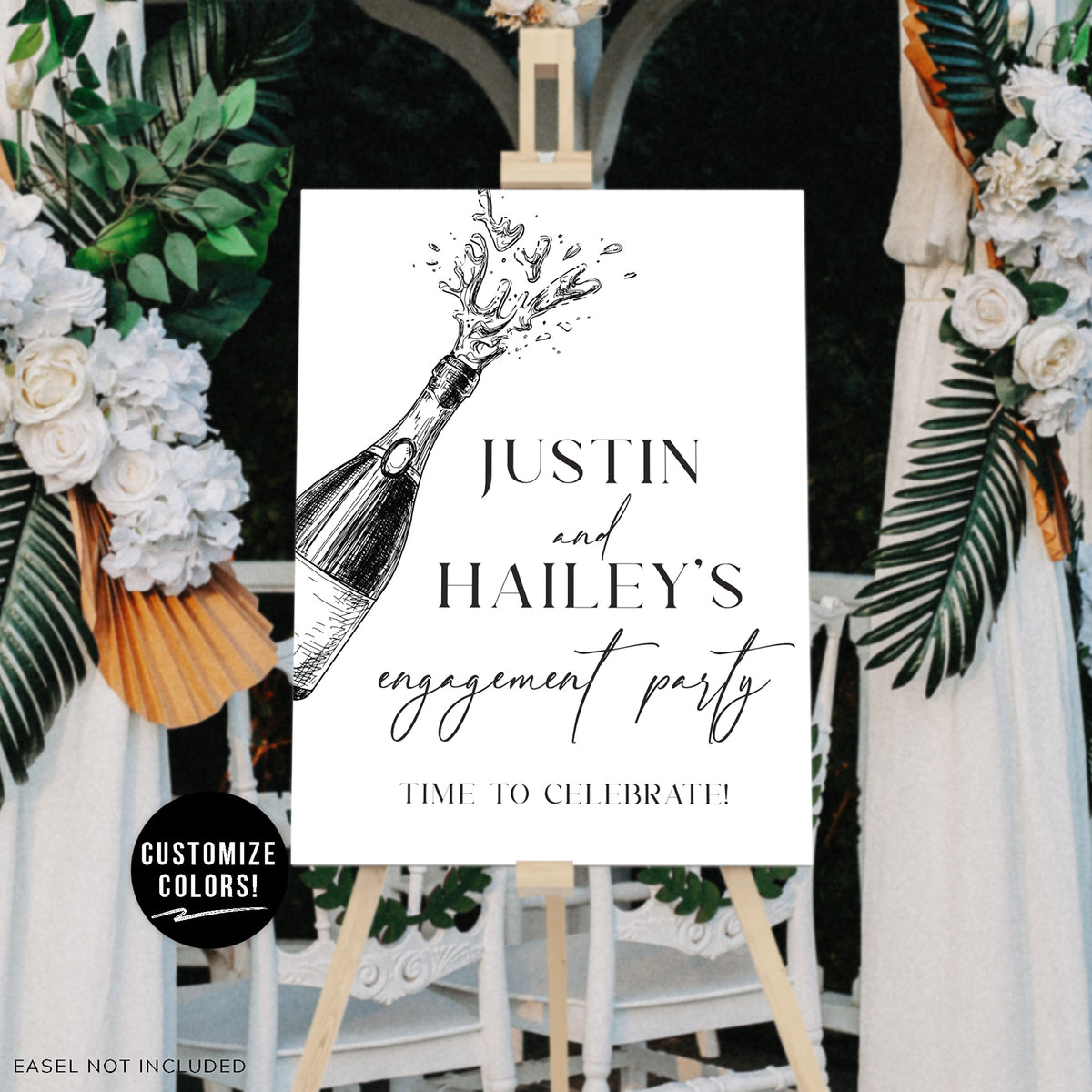 &quot;Pop the Champagne&quot; Engagement Party Welcome Sign