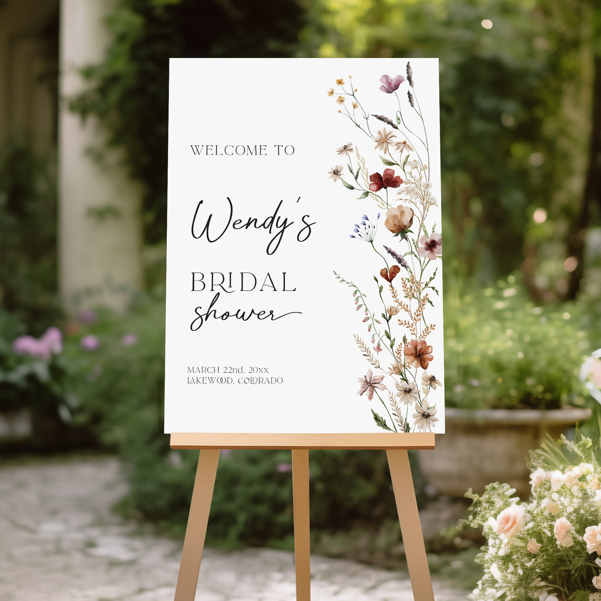 Wildflower Bridal Shower Welcome Sign: Muted Florals