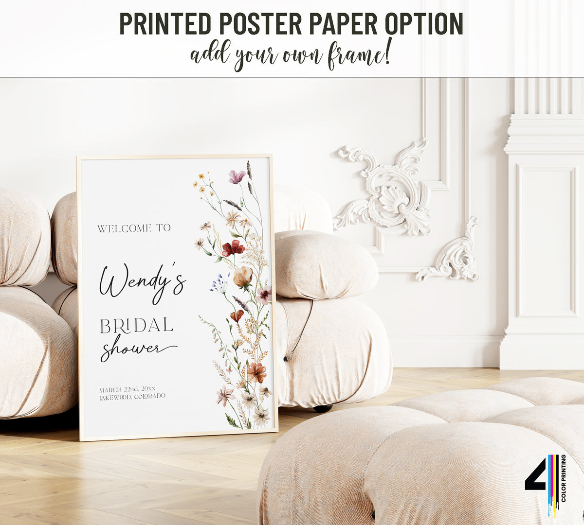 Wildflower Bridal Shower Welcome Sign: Muted Florals