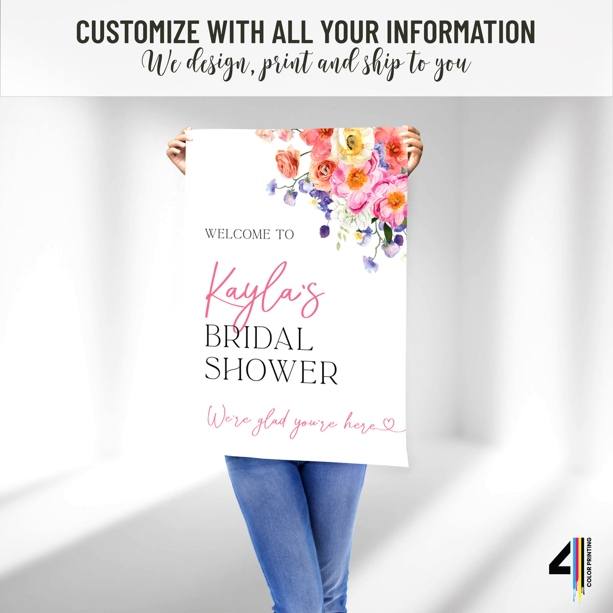 Love in Bloom Bridal Shower Welcome Sign: Pink Florals