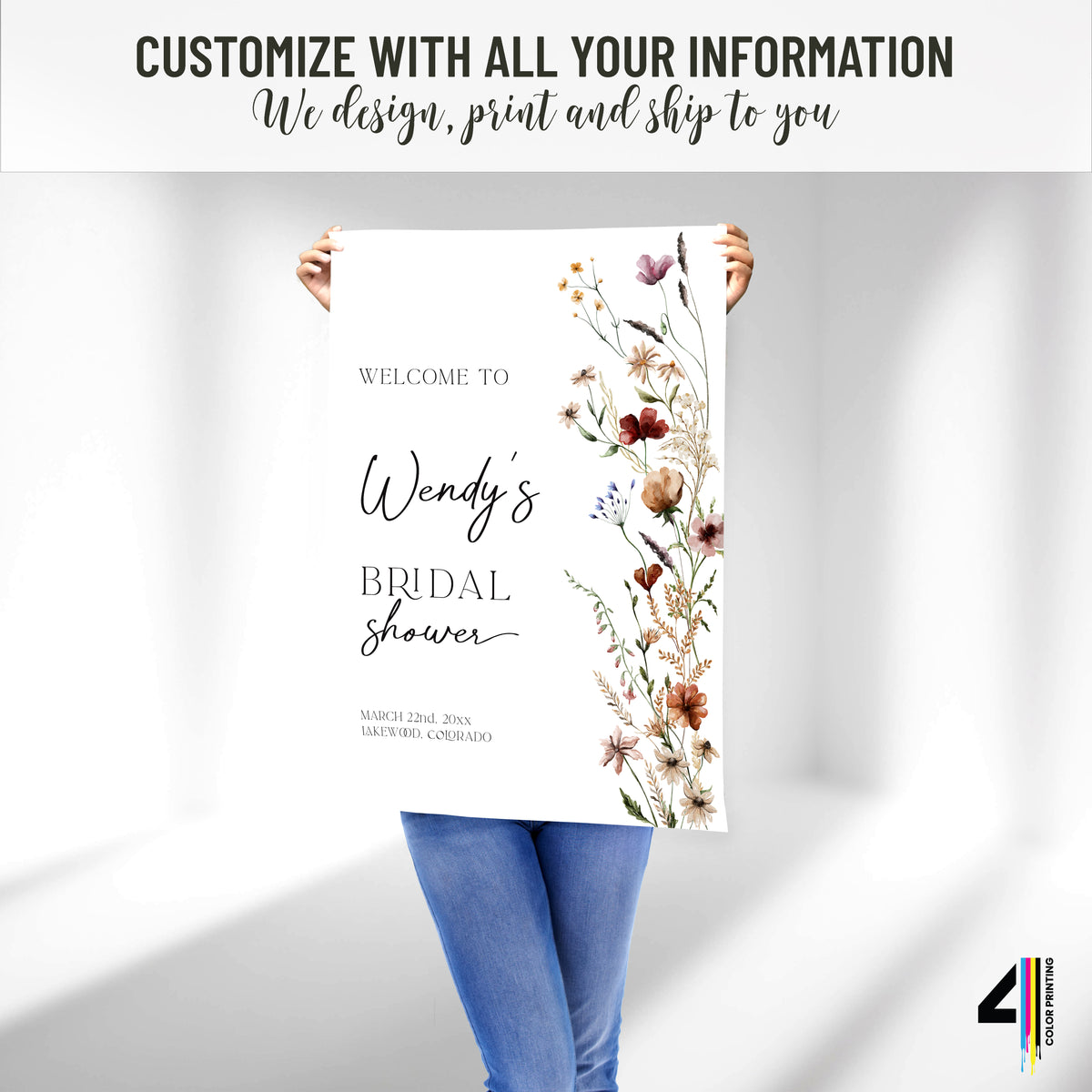 Wildflower Bridal Shower Welcome Sign: Muted Florals