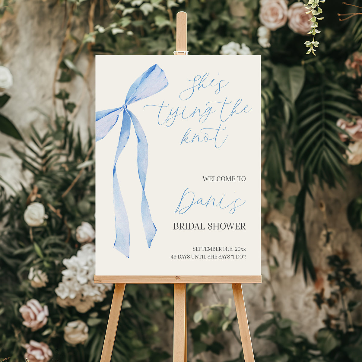 "She's Tying the Knot" Bridal Shower Welcome Sign with Blue Bow