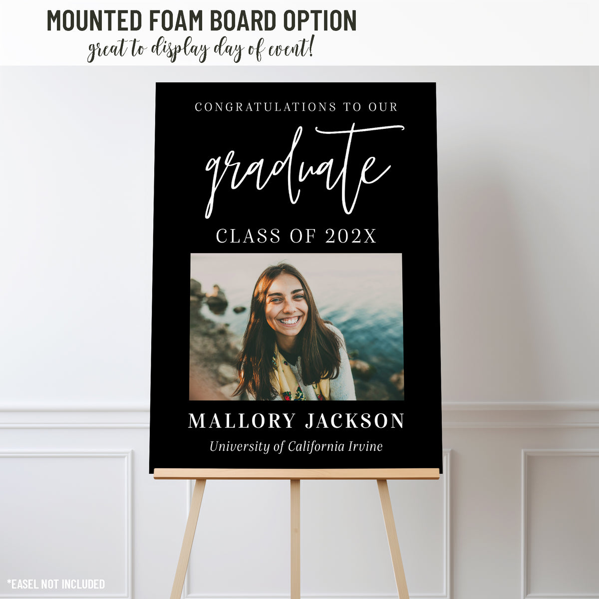 "Congratulations to our Graduate" - Black Graduation Party Sign with Photo