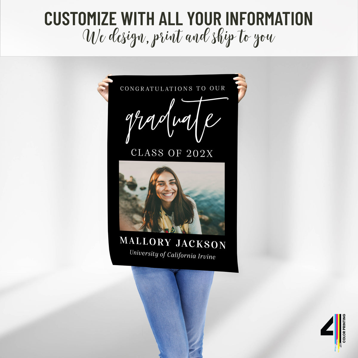 "Congratulations to our Graduate" - Black Graduation Party Sign with Photo