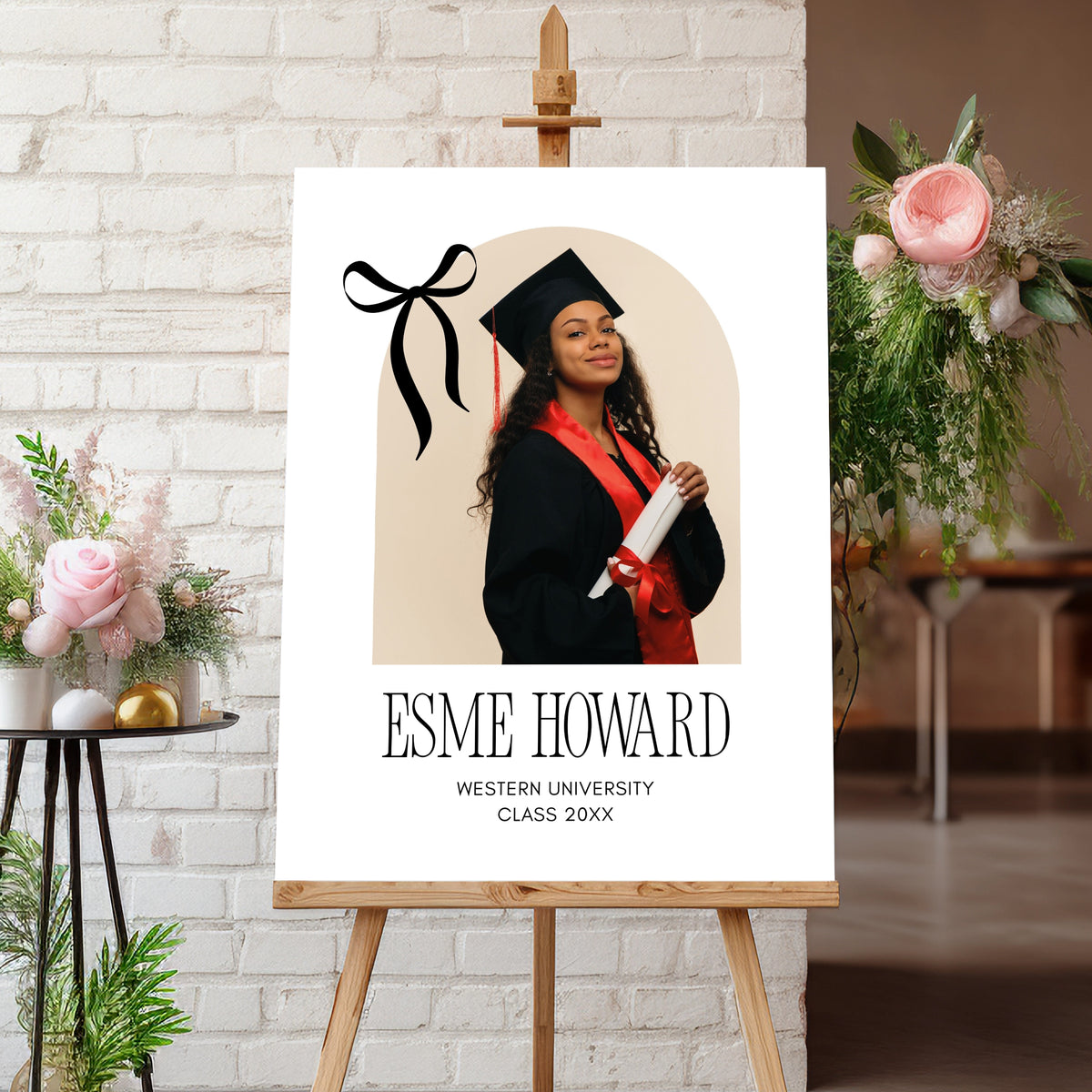 "Croquette Bow Accent" Graduation Party Welcome Sign with Photo