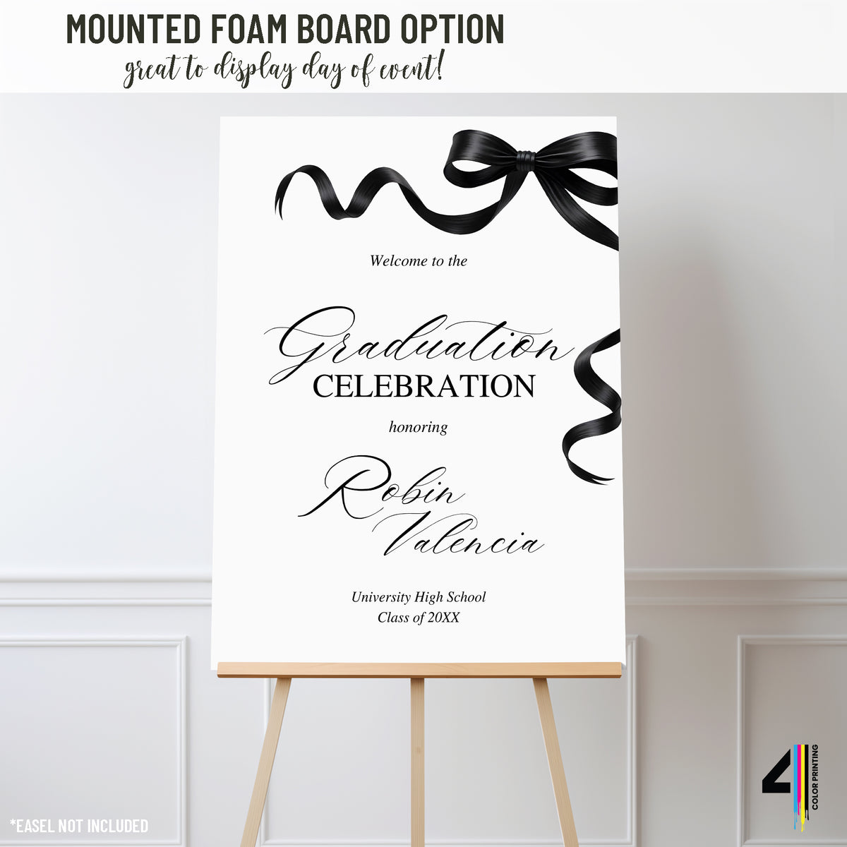 "Black Croquette Bow" Graduation Party Welcome Sign
