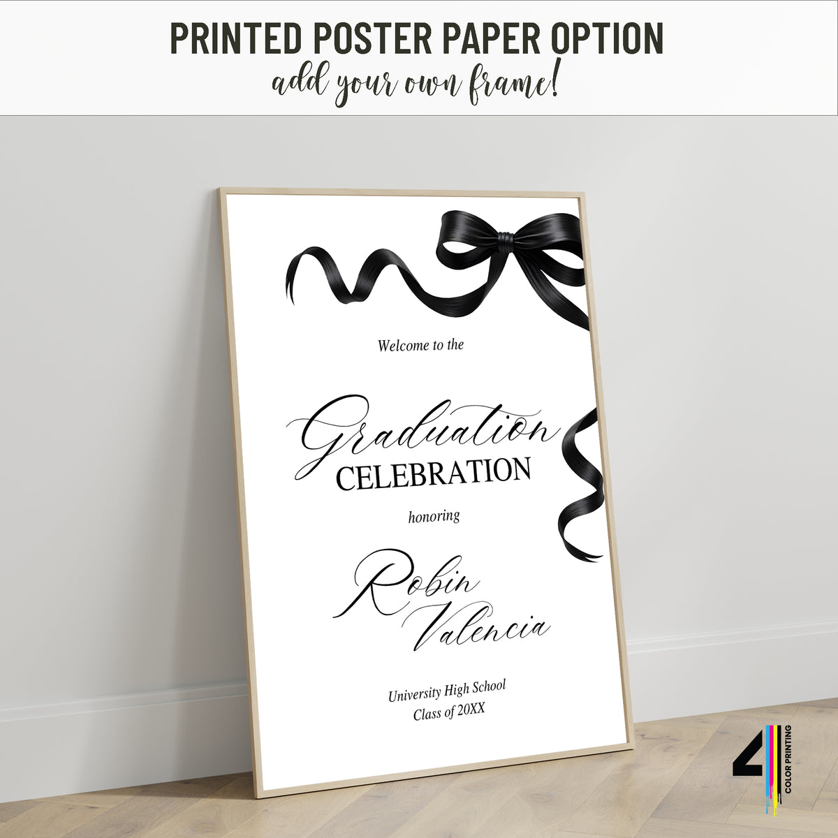 "Black Croquette Bow" Graduation Party Welcome Sign