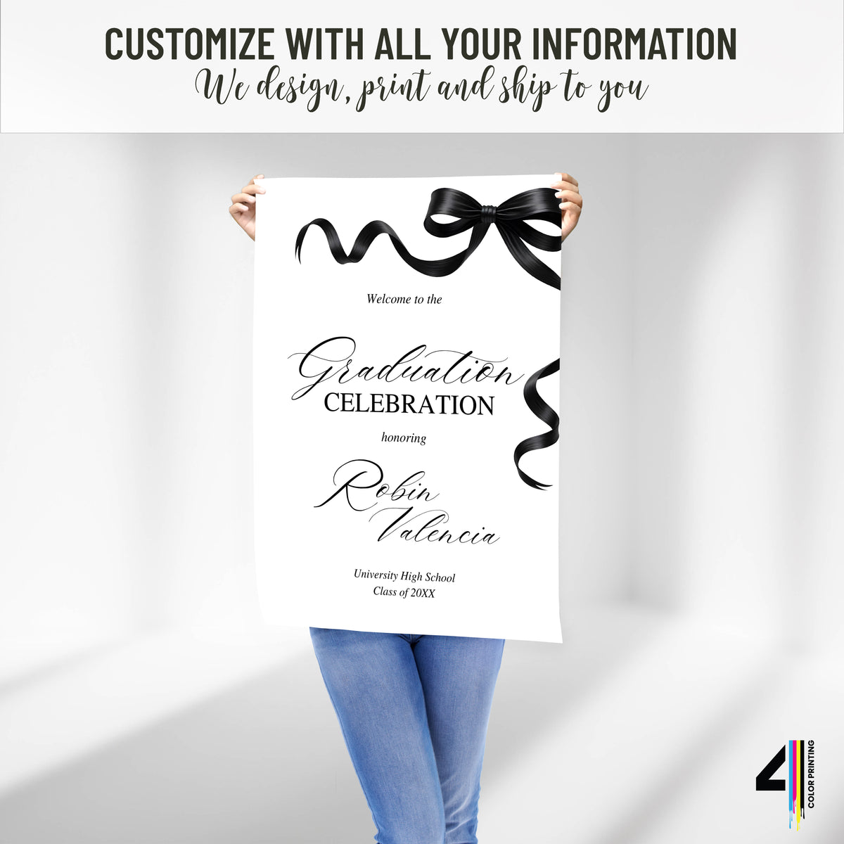 "Black Croquette Bow" Graduation Party Welcome Sign