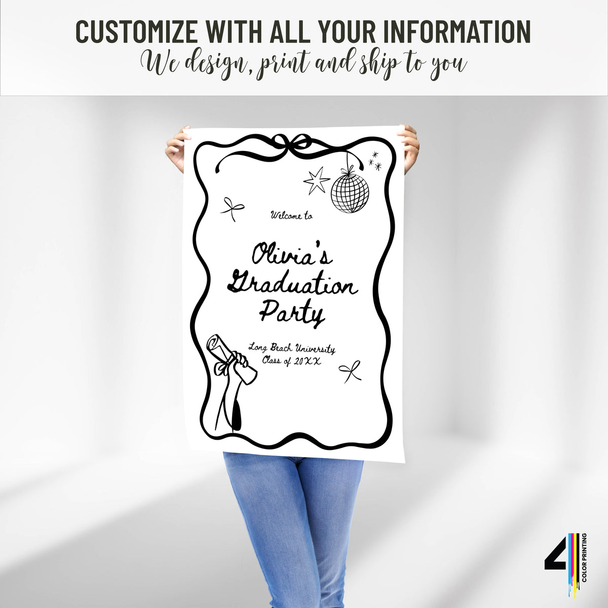 "Hand Drawn Disco" Graduation Party Welcome Sign
